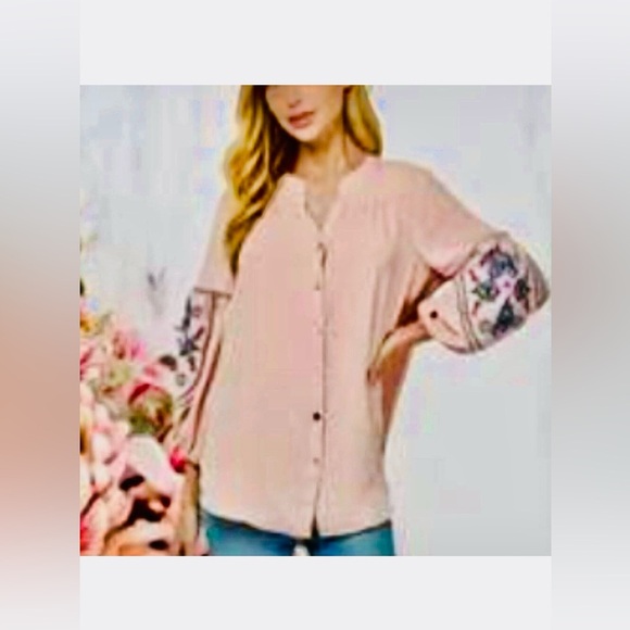 Fig&Flower  Pink Embroidered Button Down Blouse Size L - Picture 11 of 11